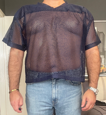 Men's Navy Size Adult L/XL Mesh Cropped Football V-Neck Gym Sport