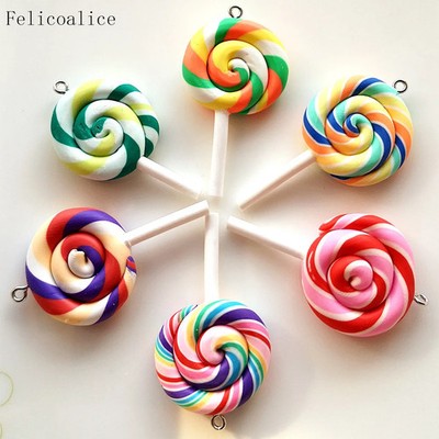 1/2PCS Big Simulate Clay Lolipop Cute Plasticine Candy Flat Back for Kids DIY