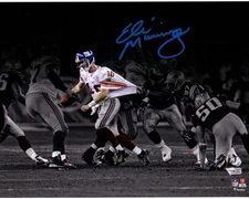 Eli Manning Giants Signed 11x14 Super Bowl XLII Escaping Spotlight Photo