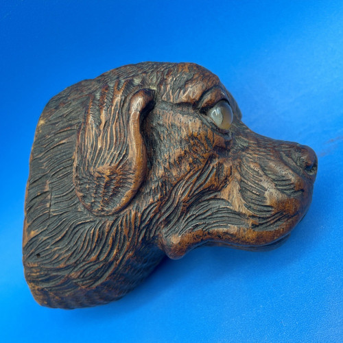 BLACK FOREST WOOD CARVED WALL HANGING MATCH HOLDER OF A ST. BERNARD DOG
