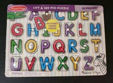 NEW Sealed Melissa & Doug Lift & See Peg Alphabet Puzzle Letters w/ Pictures