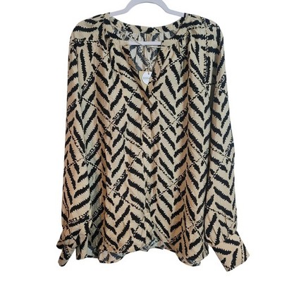 Soyaconcept Black Cream Abstract Chevron Blouse EcoVero Viscose Top XL  NEW