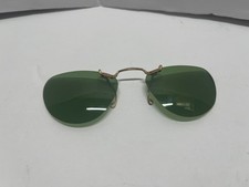Vintage Cool Ray Polaroid Gold Metal Rimless Clip-On Sunglasses w/Green lens