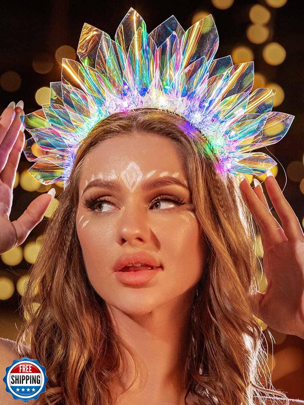 JEAIRTS Light Up Headband Led Crown Headbands Glow Rave Headpiece Flashing Co
