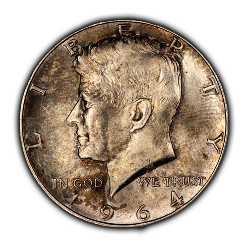 1964 50c Kennedy Half Dollar - Colorful Pattern Toning - BU - SKU-H3352