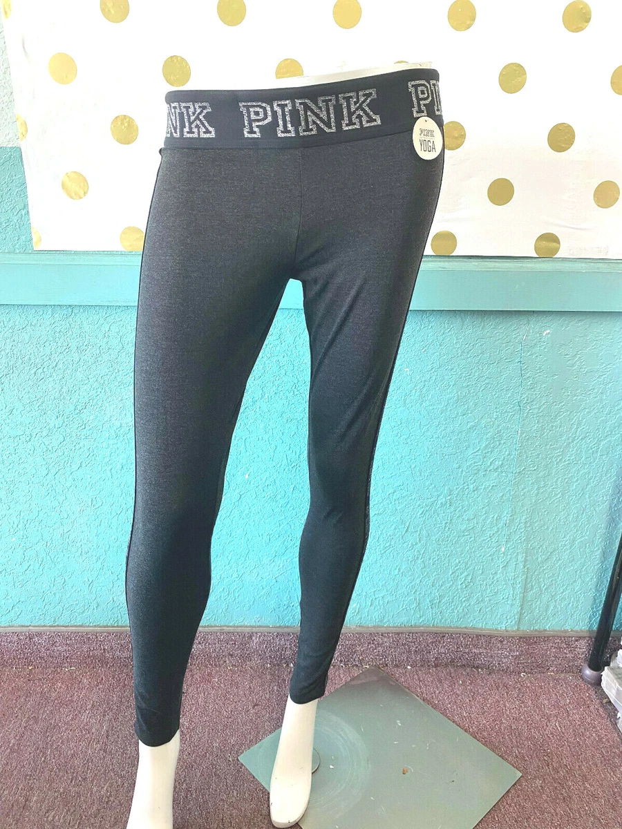 Victoria's Secret Pink Glitter Logo Band Yoga Legging Pant Charcoal Gray NWT