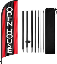 Open House Flags for Real Estate Agents, Flag with Pole Kit Black 