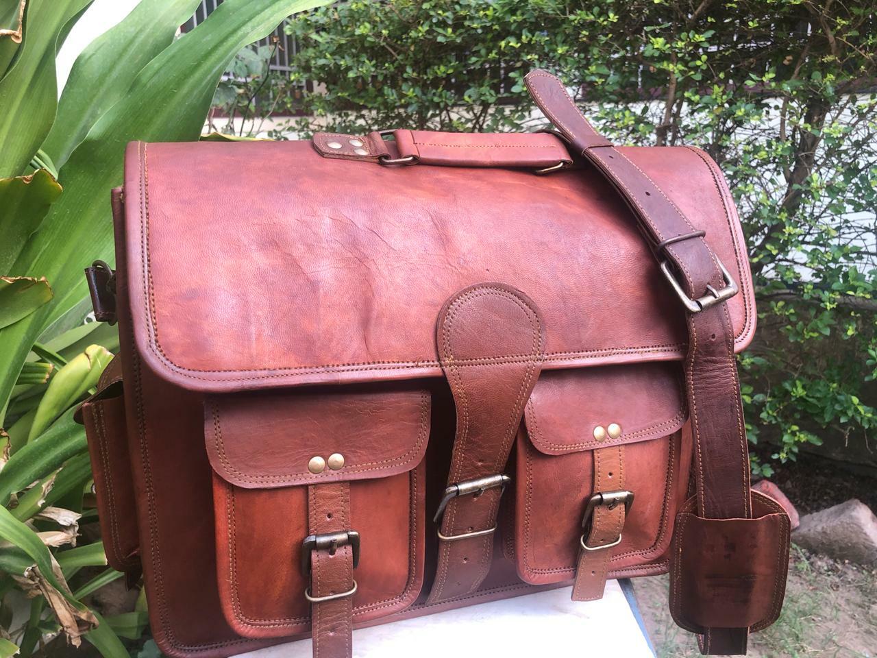 Men Family Leather Messenger Laptop Bag Computer Distressed Satchel Briefcase