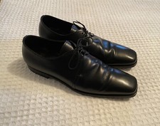 PRADA Black Saffiano Leather Oxfords UK 10 / US 11 Square Toe Dress Shoes