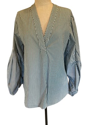 Ottod'Ame White & Green Stripe Cotton Shirt Blouse Size US 2 CAN 4