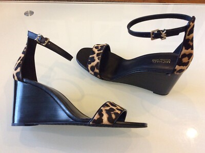 Michael Kors New Fiona Black leopard Print Wedge Sandals Size 9.5 $82.00