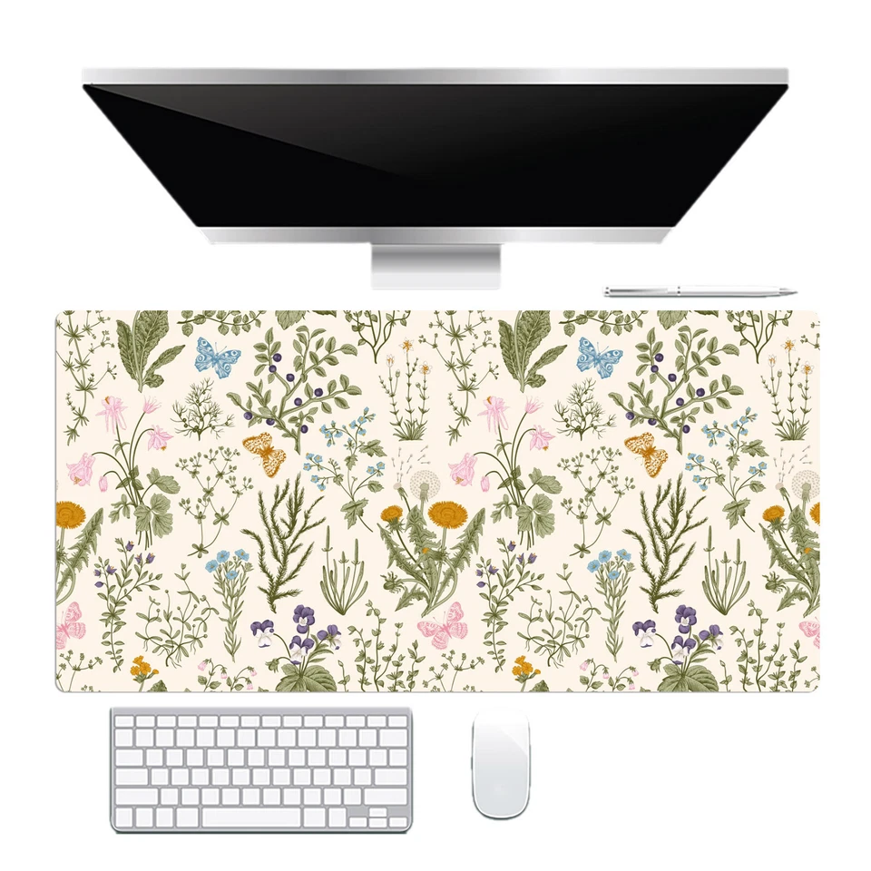 Pink Floral Mouse Pad Plant Leaf Beige Mouse Pad for Keyboard and Desk Mat - Image 4 of 4