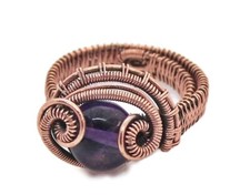 Adjustable Amethyst Wire-Wrapped Ring in Copper