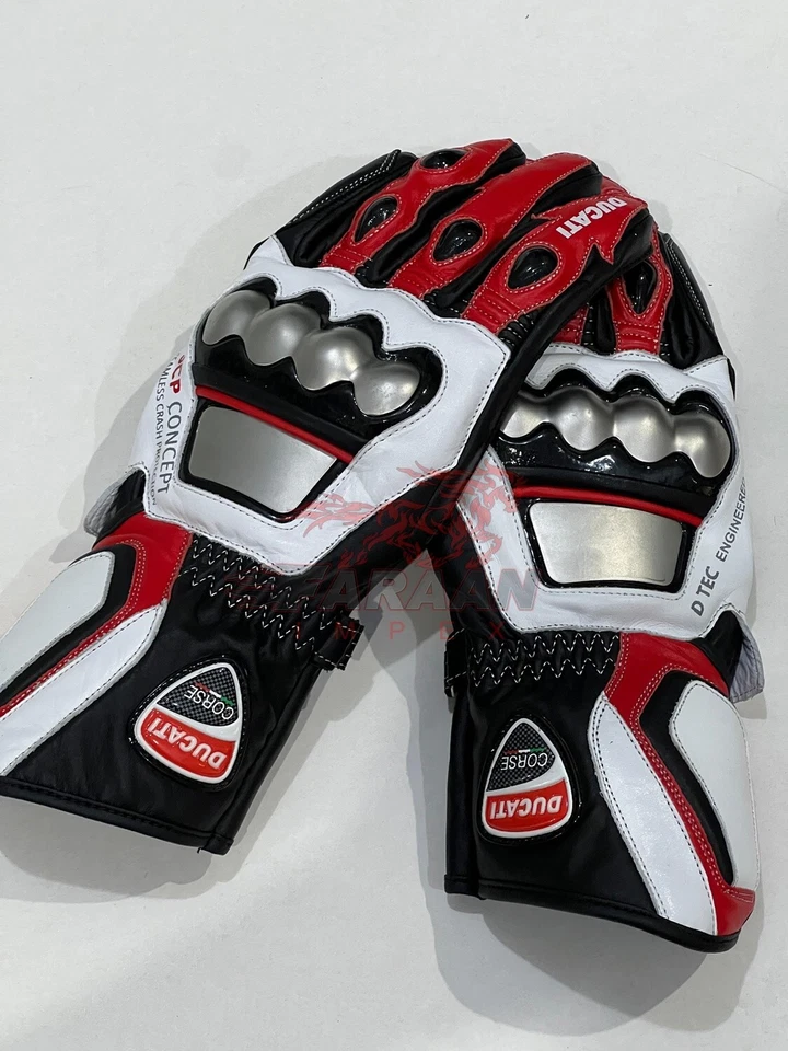 Guantes de moto Ducati Racing cuero carbono nudillo Moto GP Track Gear - Imagen 2 de 3