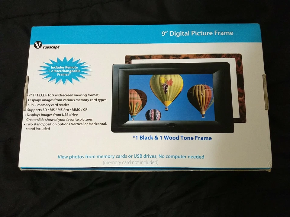 Vuescape 9" 16x9 Digital Picture Frame. Wood or Black frame. Remote, AV out... - Image 2 of 4