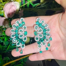 Stunning White Gold Green Multiple CZ Drop Cluster Earrings for Women Party