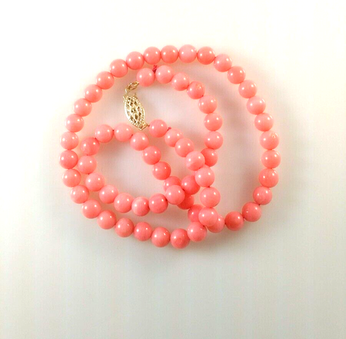 6mm Smooth Round Salmon Coral Necklace with 14K Gold-Filled Clasp - Picture 3 of 7