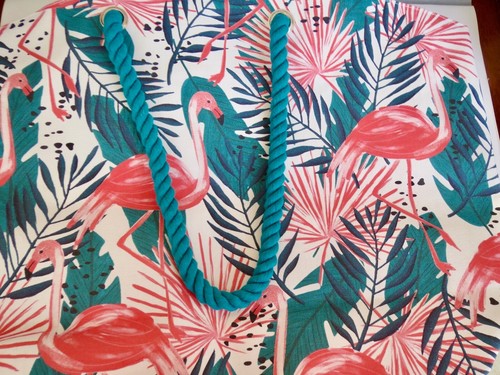 New w/ Tags TOMMY BAHAMA Large Size PINK FLAMINGO TOTE BAG Beach Bag PURSE 24"W