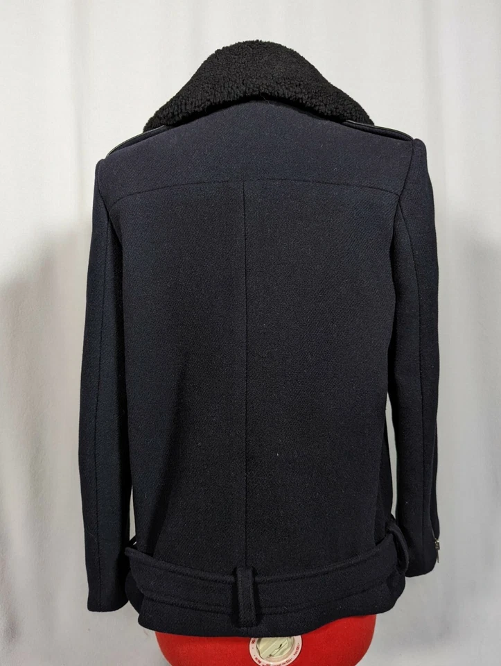 Chaqueta de moto Sandro otoño 2013 cuero oveja cuello piel lana 38 Francia Foto 3 de 4