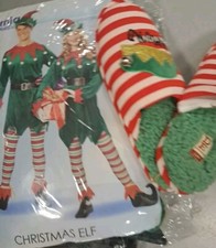 California Costumes Christmas Elf Adult Costume S-M UP GRADE SLIPPERS Sz 9-10