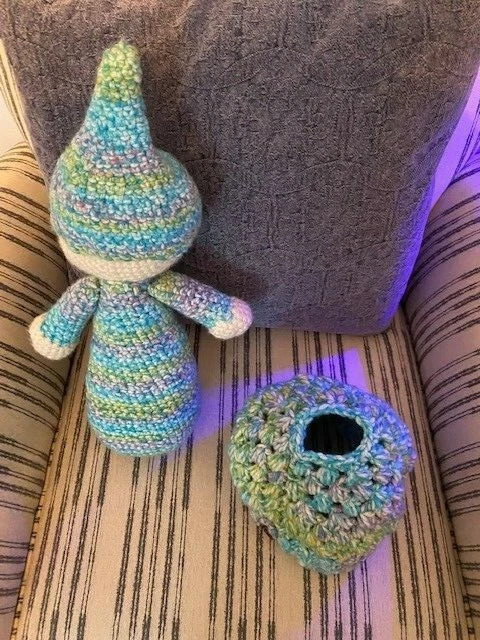 Handmade crochet Sleepyhead doll and ponytail hat set blue green