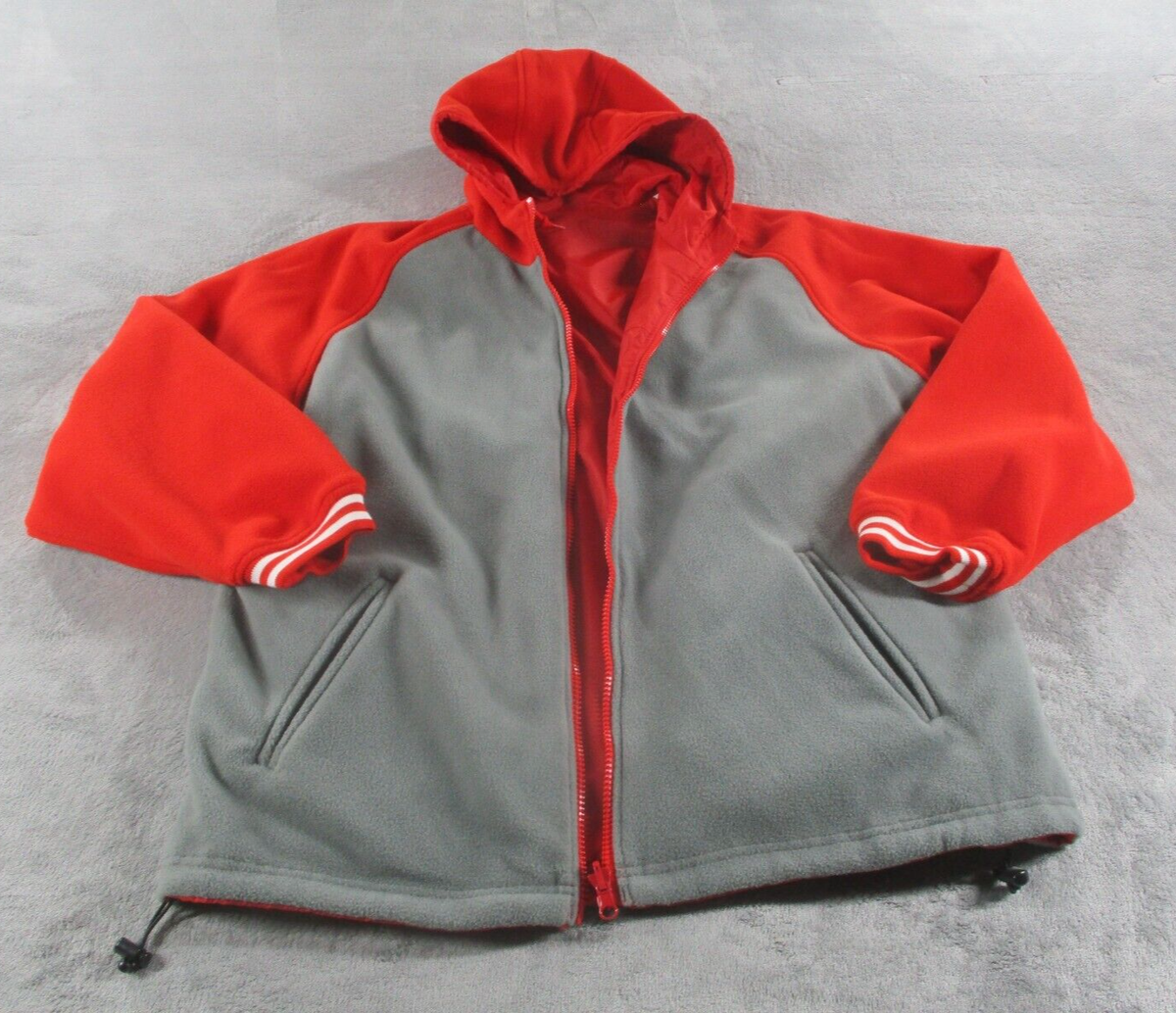 Athletech Jacket Mens Extra Large XL Full Zip Hood Gray Red Fleece