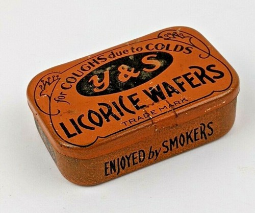 Y&S Licorice Wafers Medicine Tin for Cough Colds Small Antique Advertising Tin - Picture 2 of 8