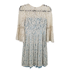 Eliza J Bell Sleeve Fit & Flare Lace Overlay Dress Womens Size 4 Ivory Blue 