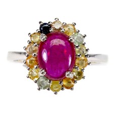 925 Sterling Silver Ring Oval Ruby 9x7mm Sapphire Gemstone Jewelry Size 7