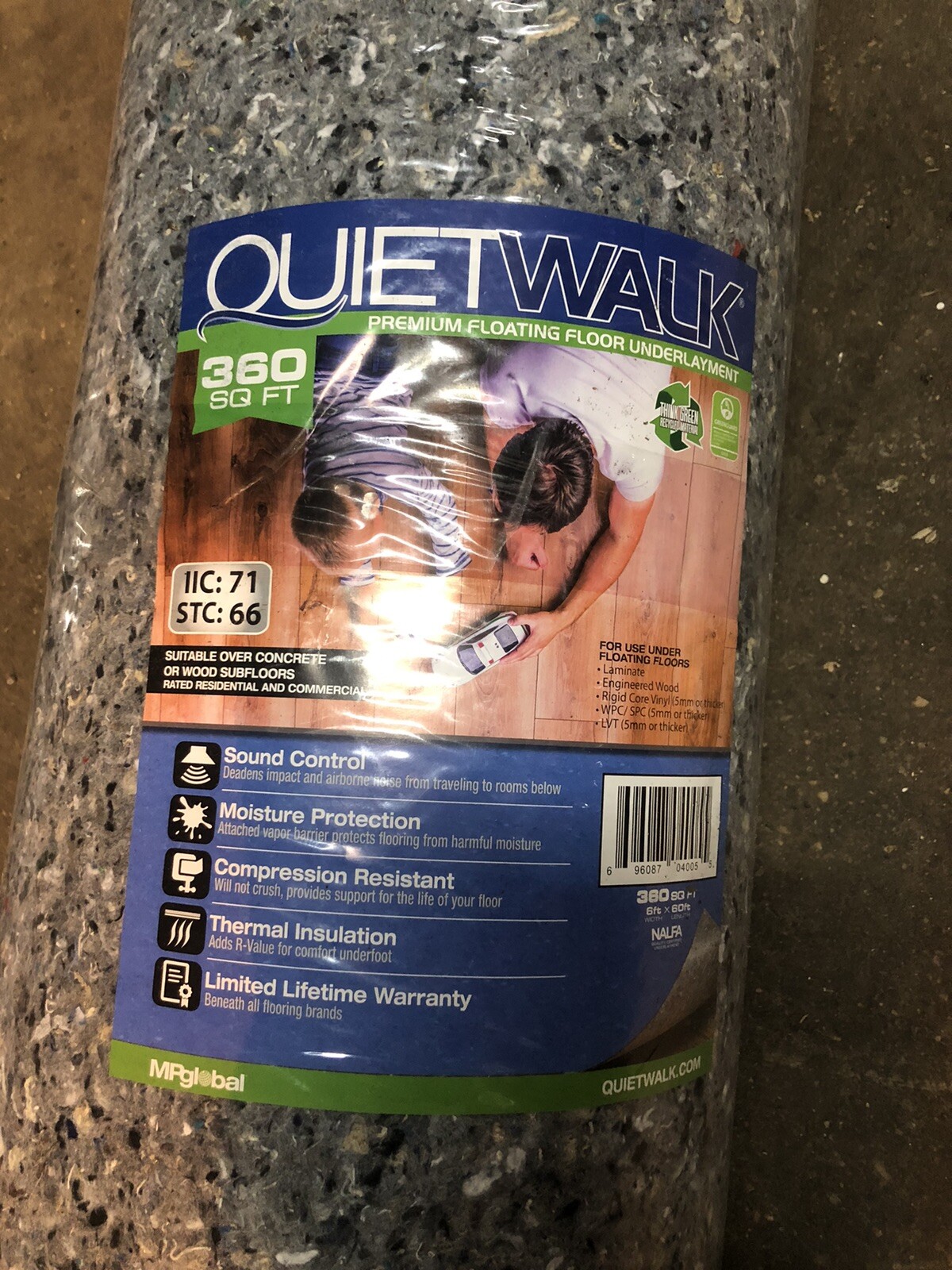 QuietWalk Floor Underlayment Antimicrobial Sound/Moisture Barrier 360