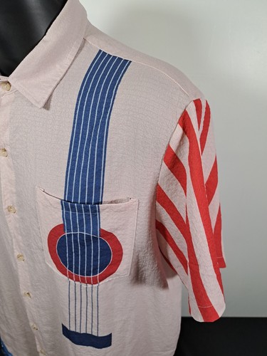 Ukulele HAWAIIAN SHIRT Stars and Stripes Short Sleeve Waffle Fabric Size XL - Picture 5 of 16