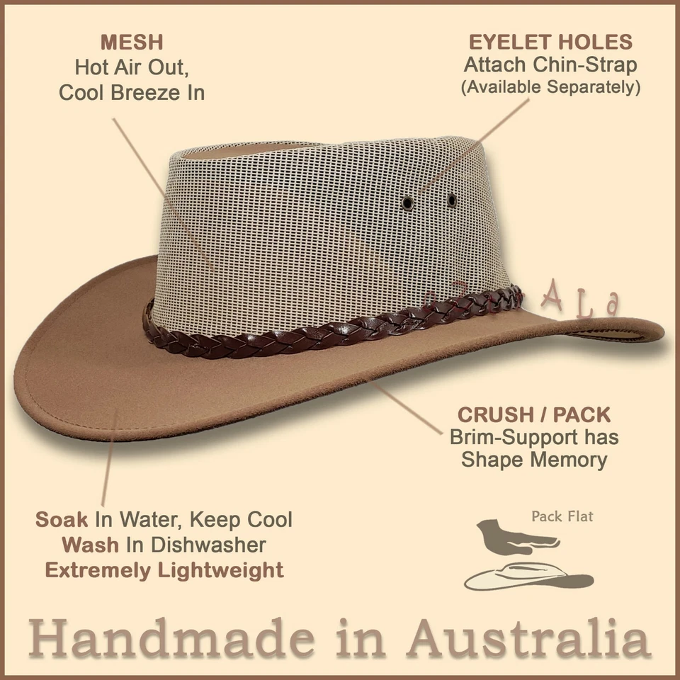 【oZtrALa】 Jacaru HAT Pu-Suede Leather Men's Cowboy Fishing Fedora OUTBACK Aussie - Image 2 of 4