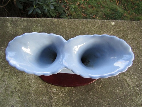 Vintage Decorative Abingdon Blue Ceramic Cornucopia Vase / Planter ~10.75 x 5.0 - Picture 3 of 8