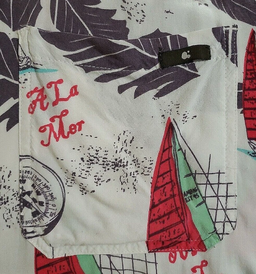 Camisa masculina estilo havaiano náutico vintage ambígua adulta GG branca com botões anos 90 - Imagem 3 de 4