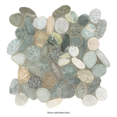 Sliced Rainforest Pebble 12X12 In. Tumbled Multi-Color Marble Mosaic Tile Natura