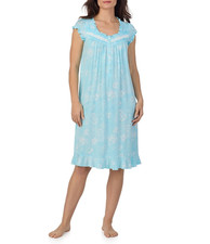 Nwt 70 Eileen West AQUA BLOOM Soft Modal Cap Sleeves 42" Long Waltz Nightgown L