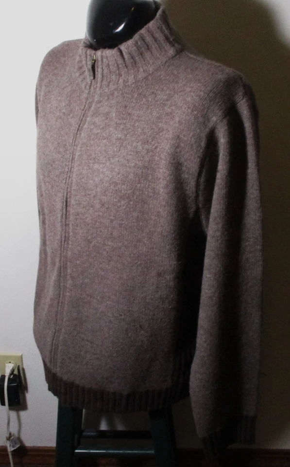 LIFE is GOOD Taupe Brown Full Zip Lambswool Sweater Men's Size XL - Image 4 of 4