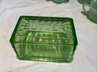 Vintage Block Optic Green Depression Vaseline Uranium Glass Butter Dish