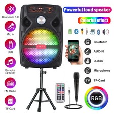 1000W Portable Wireless Bluetooth Speaker 8" Woofer With Tripod Stand Mic Lights
