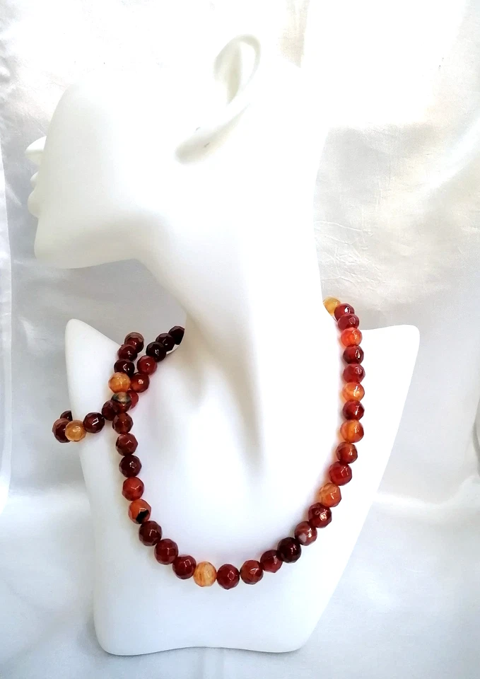 PREZIOSA COLLANA REGOLARE IN AUTENTICA AGATA ROSSA CORNIOLA E ARGENTO. - Immagine 3 di 4