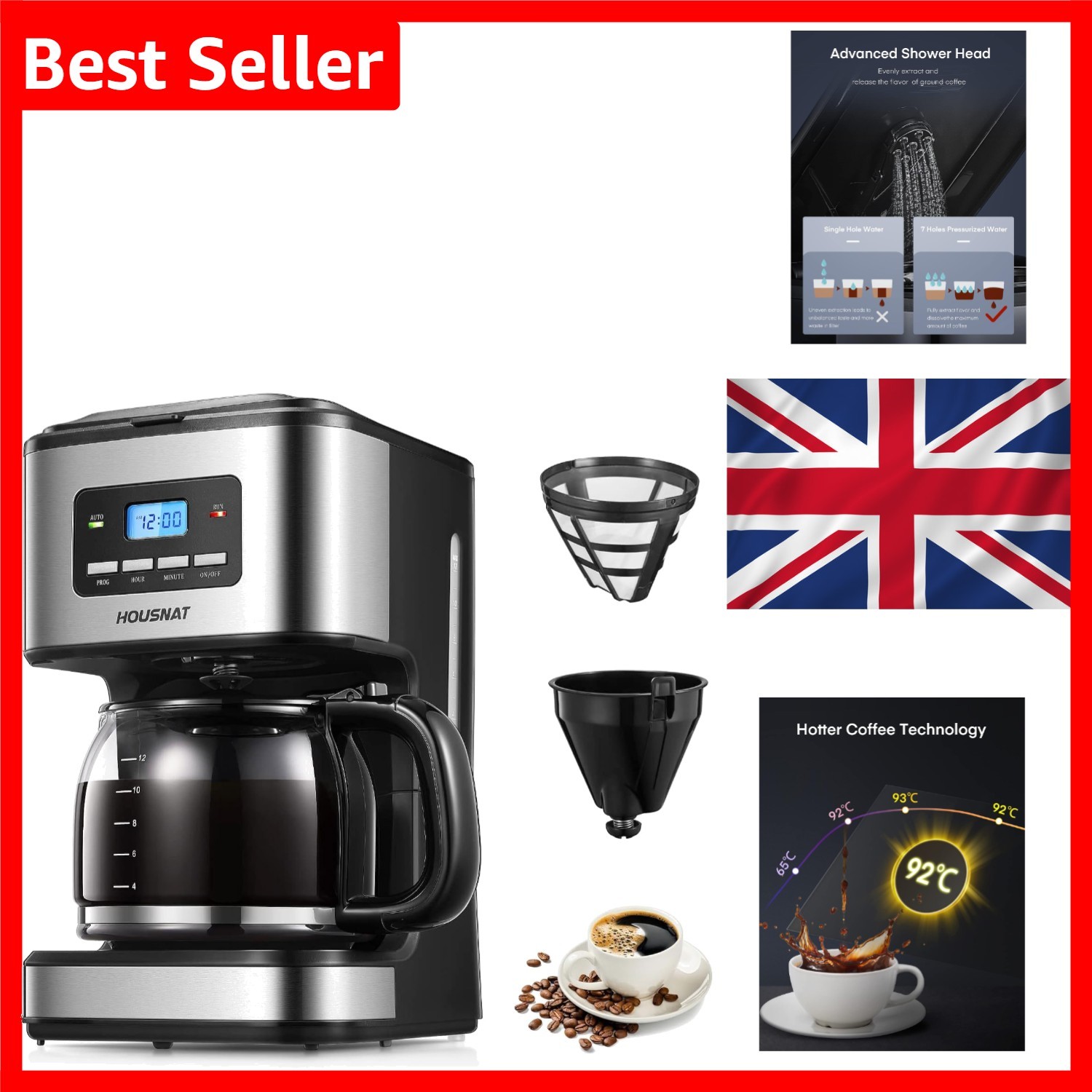 Filter Coffee Machine Programmable Drip 1.8L Black Fully Automatic