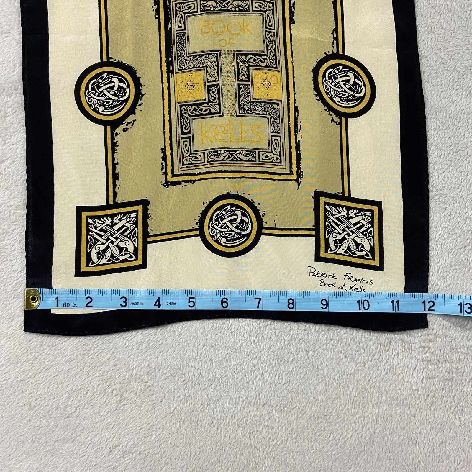 Book Of Kells 100% Silk Scarf Celtic By Patrick Francis Black Yellow Insular Art