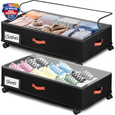 Under Bed Storage with Wheels 2-Pack, under Bed Storage Containers 66L Clear Lid