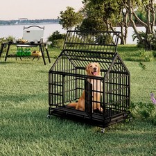 48 Inch Heavy Duty Dog Crate with Wheels, Folding Metal Big Dog Cage for Large