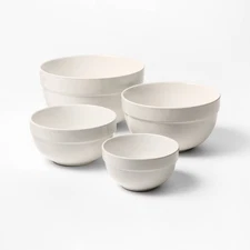 4pc Stoneware Mixing Bowl Set Cream - Figmint