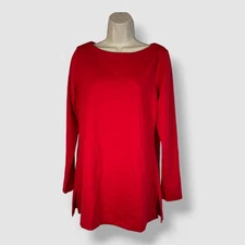 Halston Women's Red Logo Long Sleeve Boat-Neck Blouse Top Size M