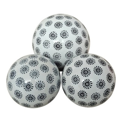 3 SCHWARZ-WEISSE KERAMIK TEPPICHKUGELN WOHNDEKO 10 CM