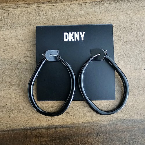 DKNY Black Metal Hoop Earrings