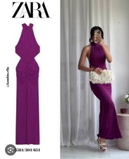 ZARA GATHERED HALTER LONG DRESS Dark purple | 5584/304/654