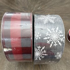 Member's Mark Christmas Fabric Ribbon 2 Rolls Plaid  Snowflake 2.5 in x 50 yd